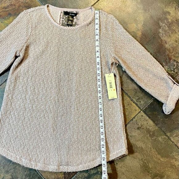 NWT Ali Miles Sparkle Blush 3/4 Sleeve Embroidered Sweater Sheer Back Small - Picture 7 of 14